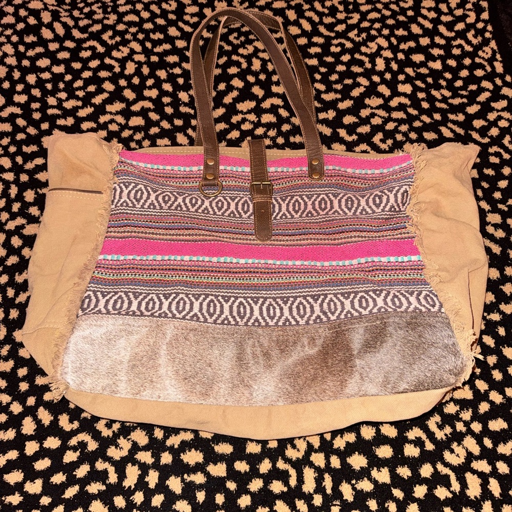 Myra Bag Pink and Brown Patterned Tote